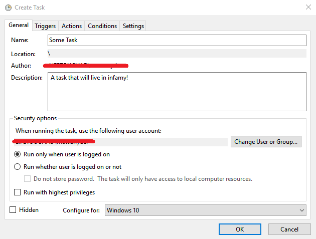 Name task and other settings